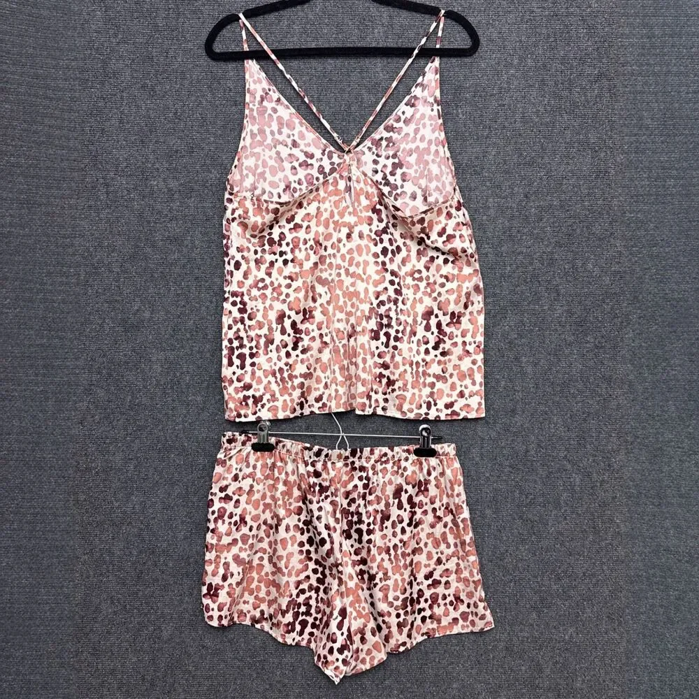 Stars Above Pajama Set M Satin Cami Shorts Leopard Print Sleek Dorm Loungewear